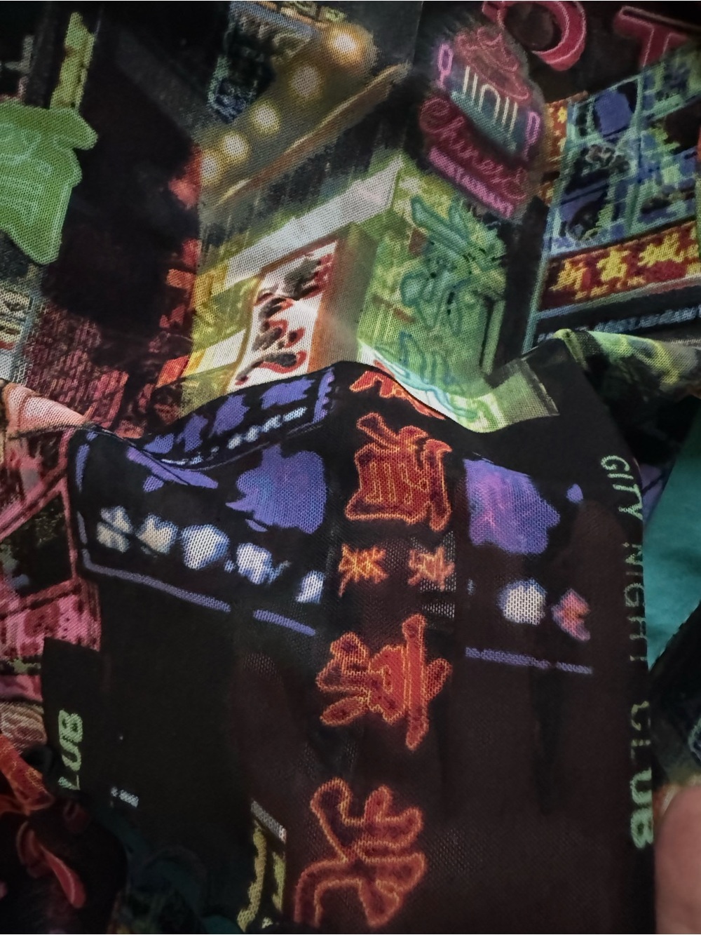 Neon City Print Long Sleeve Mesh Crop Top - Picture 2 of 2